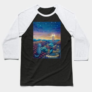 Roof cat and lighthouse Baseball T-Shirt
